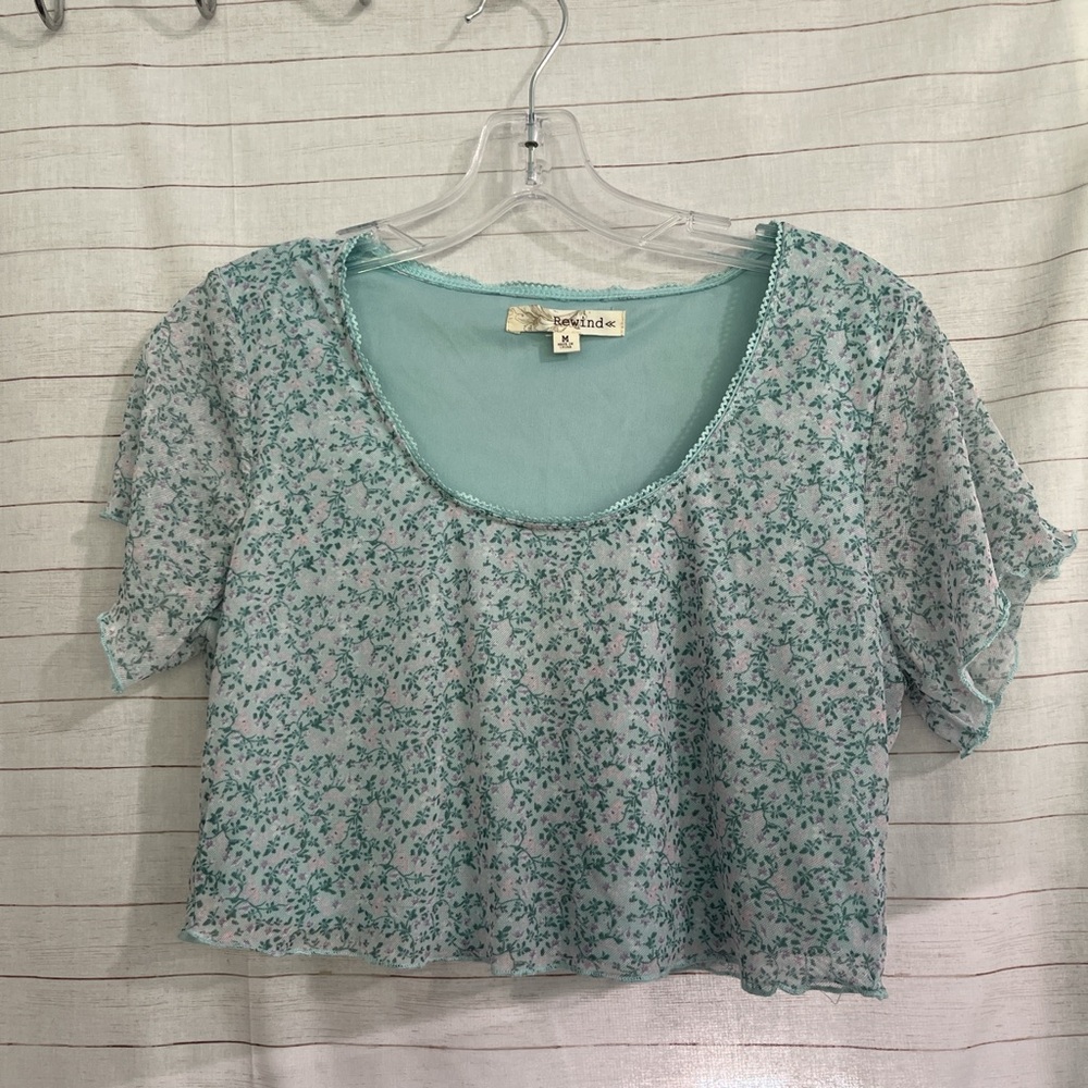 Baby Blue Floral Sheer Crop Top